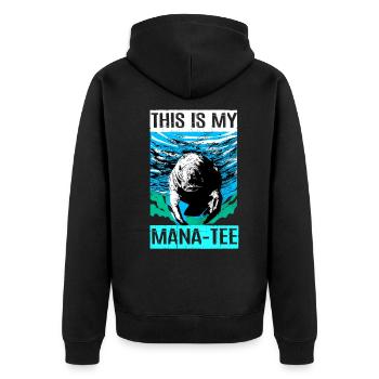 Seekuh Dugong Seeschwein Sirenia Manatee - Unisex Premium Bio Zip Hoodie - Schwarz - Hinten - Nico (187cm)