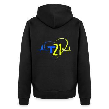 Down Syndrom - Unisex Premium Bio Zip Hoodie - Schwarz - Hinten - Nico (187cm)