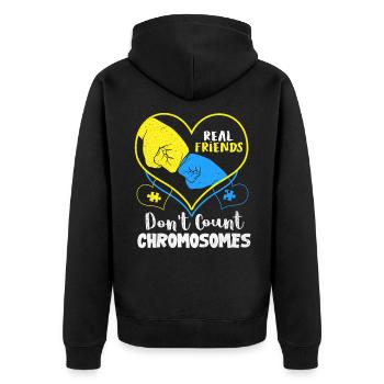 Down Syndrom - Unisex Premium Bio Zip Hoodie - Schwarz - Hinten - Nico (187cm)