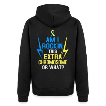 Down Syndrom - Unisex Premium Bio Zip Hoodie - Schwarz - Hinten - Nico (187cm)