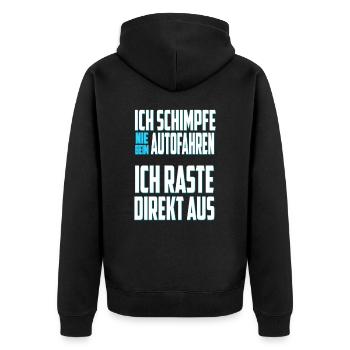 Ich schimpfe nie beim Autofahren - Unisex Premium Bio Zip Hoodie - Schwarz - Hinten - Nico (187cm)
