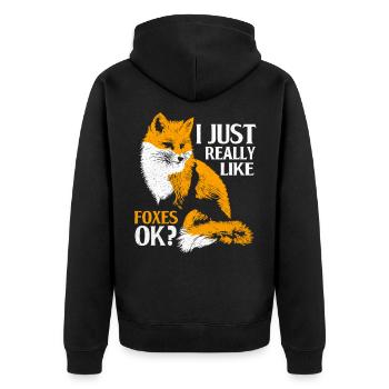 Fox - Unisex Premium Organic Zip Hoodie - black - Back - Nico (187cm)