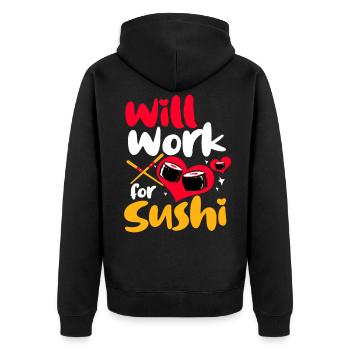 Sushi Go Reis Japan Tokio Miso Nigiri Maki Udon - Unisex Premium Bio Zip Hoodie - Schwarz - Hinten - Nico (187cm)