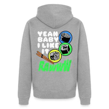 Sushi - Unisex Premium Bio Zip Hoodie - Grau meliert - Hinten - Nico (187cm)