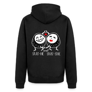 Sushi - Unisex Premium Bio Zip Hoodie - Schwarz - Hinten - Nico (187cm)