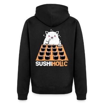 Sushi - Unisex Premium Bio Zip Hoodie - Schwarz - Hinten - Nico (187cm)