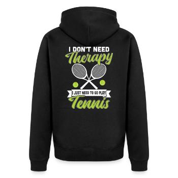 Tennis Therapie Sport Lustiges Geschenk - Unisex Premium Bio Zip Hoodie - Schwarz - Hinten - Nico (187cm)