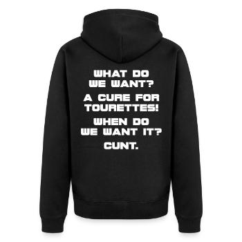 Tourette Tourette-Syndrom Geschenk - Unisex Premium Bio Zip Hoodie - Schwarz - Hinten - Nico (187cm)