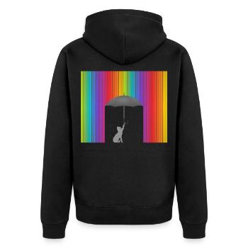 Katze Im Bunten Regen Geschenkidee - Unisex Premium Bio Zip Hoodie - Schwarz - Hinten - Nico (187cm)