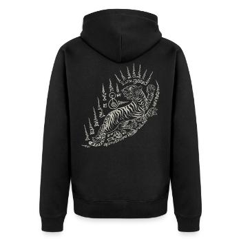 Sak Yant Thai Tattoo Tiger AnimalIsh Cool - Unisex Premium Organic Zip Hoodie - black - Back - Nico (187cm)