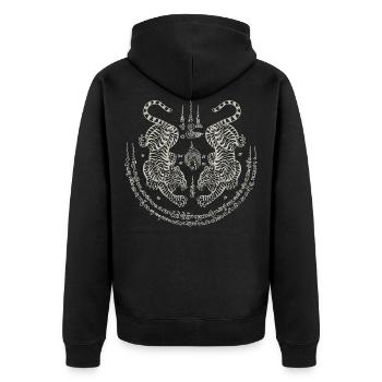 Sak Yant Thai Tattoo Twin Tiger Muay Thai Gift - Unisex Premium Organic Zip Hoodie - black - Back - Nico (187cm)