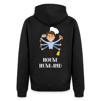 Hausmann Haushalt Ehemann - Unisex Premium Bio Zip Hoodie - Schwarz - Hinten - Nico (187cm)