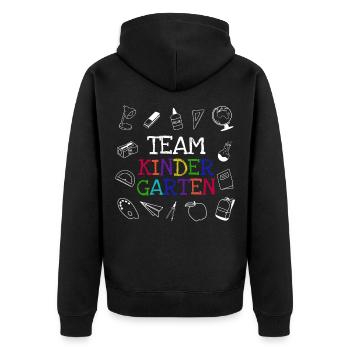 Team Kindergarten - Unisex Premium Bio Zip Hoodie - Schwarz - Hinten - Nico (187cm)