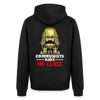 Kommunismus - Unisex Premium Bio Zip Hoodie - Schwarz - Hinten - Nico (187cm)