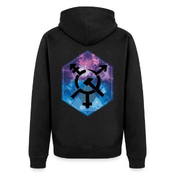 Kommunismus - Unisex Premium Bio Zip Hoodie - Schwarz - Hinten - Nico (187cm)