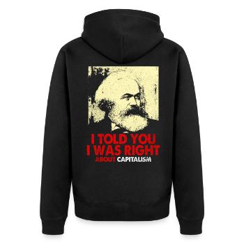 Kommunismus - Unisex Premium Bio Zip Hoodie - Schwarz - Hinten - Nico (187cm)