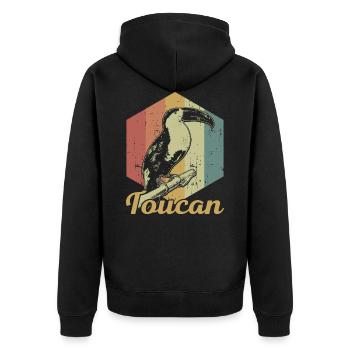 Tukan Retro Vintage Vogel Cooles Geschenk - Unisex Premium Bio Zip Hoodie - Schwarz - Hinten - Nico (187cm)