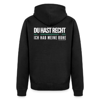 Du hast recht ich hab meine ruhe - Unisex Premium Bio Zip Hoodie - Schwarz - Hinten - Nico (187cm)