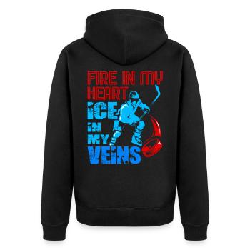 Eishockey Schlittschuh Schläger Puck Geschenkidee - Unisex Premium Bio Zip Hoodie - Schwarz - Hinten - Nico (187cm)