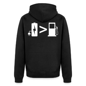Elektroauto Strom kein Benzin - Unisex Premium Bio Zip Hoodie - Schwarz - Hinten - Nico (187cm)