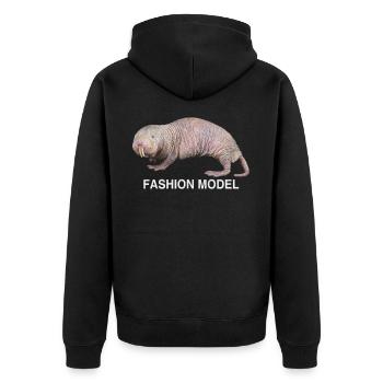 Nacktmull Mole Tier - Unisex Premium Bio Zip Hoodie - Schwarz - Hinten - Nico (187cm)