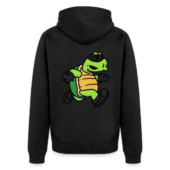 Turtle thief, Schildkröten Räuber - Unisex Premium Bio Zip Hoodie - Schwarz - Hinten - Nico (187cm)