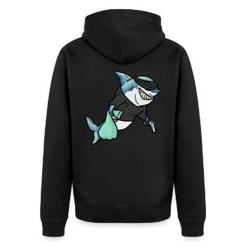Robber Shark , Hai Räuber - Unisex Premium Bio Zip Hoodie - Schwarz - Hinten - Nico (187cm)