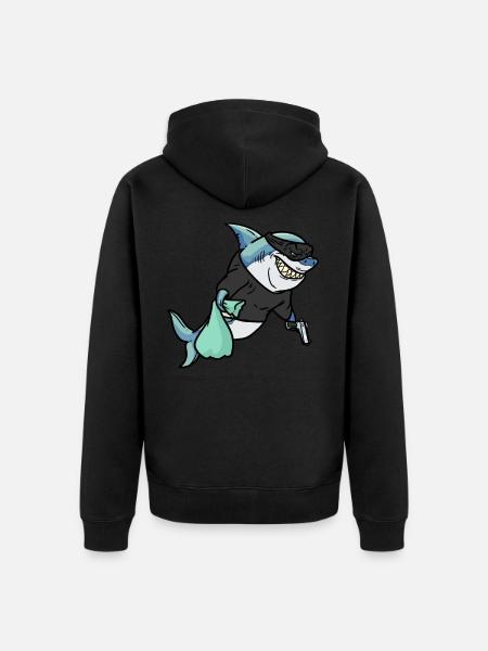 Robber Shark, shark robber - Unisex Premium Organic Zip Hoodie - black