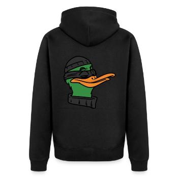 Duck Robber , Ente Räuber - Unisex Premium Bio Zip Hoodie - Schwarz - Hinten - Nico (187cm)