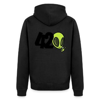Alien 420 - Unisex Premium Bio Zip Hoodie - Schwarz - Hinten - Nico (187cm)