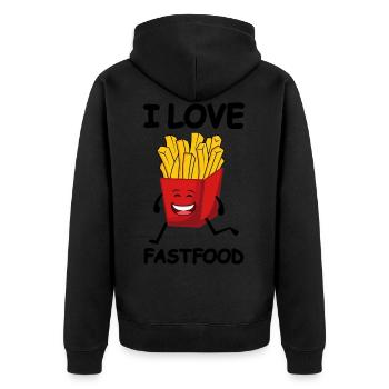 Fries Fastfood Pommes - Unisex Premium Bio Zip Hoodie - Schwarz - Hinten - Nico (187cm)