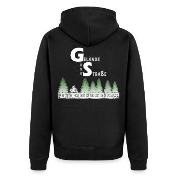 Gelände und Straße - Unisex Premium Bio Zip Hoodie - Schwarz - Hinten - Nico (187cm)
