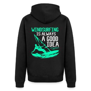 Windsurf Windsurfen Windsurfing Wassersport Surf - Unisex Premium Bio Zip Hoodie - Schwarz - Hinten - Nico (187cm)