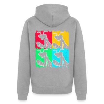 Gottesanbeterin - Unisex Premium Bio Zip Hoodie - Grau meliert - Hinten - Nico (187cm)