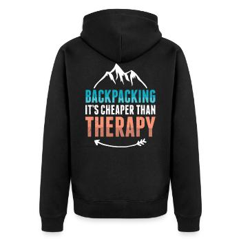 Backpacker Therapie - Unisex Premium Bio Zip Hoodie - Schwarz - Hinten - Nico (187cm)