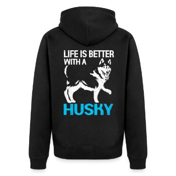 Husky - Unisex Premium Organic Zip Hoodie - black - Back - Nico (187cm)
