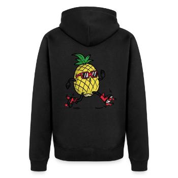 Pineapple Roller Skates , Ananas Inliner - Unisex Premium Bio Zip Hoodie - Schwarz - Hinten - Nico (187cm)