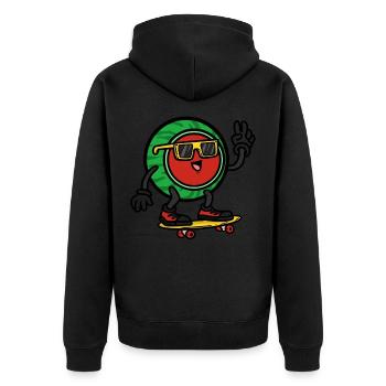 Skateboarder Watermelon , Wassermelone - Unisex Premium Bio Zip Hoodie - Schwarz - Hinten - Nico (187cm)