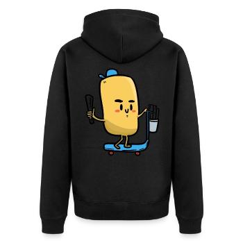 Newspaper Guy , Zeitungsbote - Unisex Premium Bio Zip Hoodie - Schwarz - Hinten - Nico (187cm)