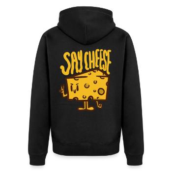 Say Cheese! Sag cheese - Unisex Premium Bio Zip Hoodie - Schwarz - Hinten - Nico (187cm)