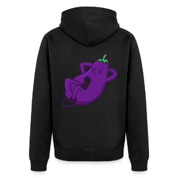 Sleepy Eggplant , Augergine Chillt - Unisex Premium Bio Zip Hoodie - Schwarz - Hinten - Nico (187cm)
