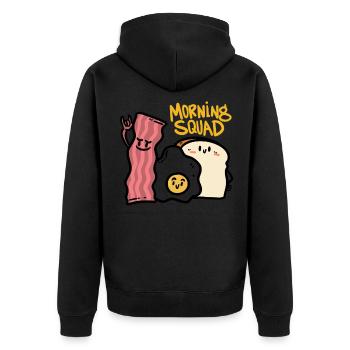 Morning Squad, Bacon, egg and bread - Unisex Premium Organic Zip Hoodie - black - Back - Nico (187cm)