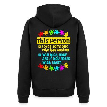 Autismus - Unisex Premium Bio Zip Hoodie - Schwarz - Hinten - Nico (187cm)