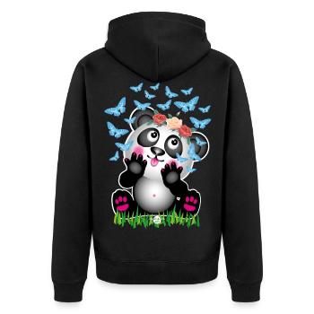 31 Baby Panda Schmetterlinge Rosen - Unisex Premium Bio Zip Hoodie - Schwarz - Hinten - Nico (187cm)