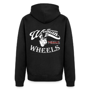 Motorrad Frau Design Bikerin Motorradfahrerin - Unisex Premium Bio Zip Hoodie - Schwarz - Hinten - Nico (187cm)