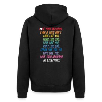 Toleranz - Unisex Premium Bio Zip Hoodie - Schwarz - Hinten - Nico (187cm)