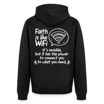 Bibelvers Christliche Sprüche Geschenk Bibel Jesus - Unisex Premium Bio Zip Hoodie - Schwarz - Hinten - Nico (187cm)