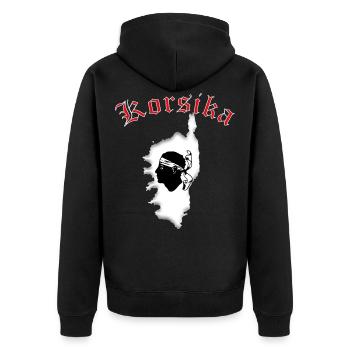 Korsika- Landkarte Umriss Flagge - Unisex Premium Bio Zip Hoodie - Schwarz - Hinten - Nico (187cm)