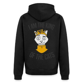 Katzenkoenig fuer Katzenliebhaber - Unisex Premium Bio Zip Hoodie - Schwarz - Hinten - Nico (187cm)