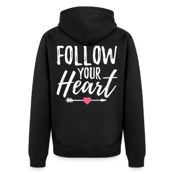 Folge deinem Herzen - Unisex Premium Bio Zip Hoodie - Schwarz - Hinten - Nico (187cm)
